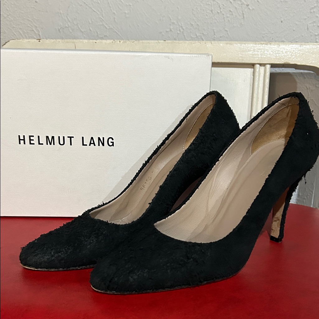 Helmut Lang Distressed Suede Black Heels